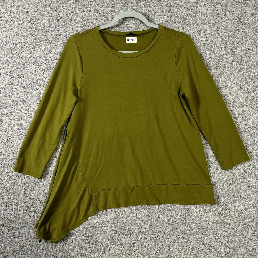 Lisa Bayne Women's Size Small Green Long Sleeve Lagenlook Stretch Top
